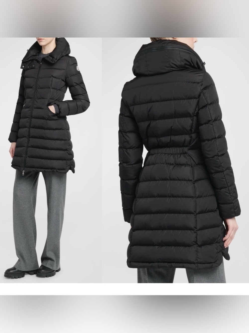 Moncler Flammette Long Puffer Jacket Women’s Size 0 Black Authentic Coat - Picture 13 of 14